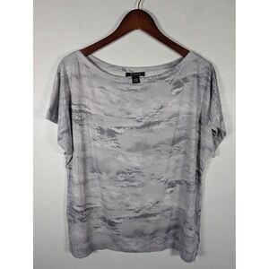 St John Shirt Womens Medium Gray Abstract Print Short Sleeve Rayon Spandex Top